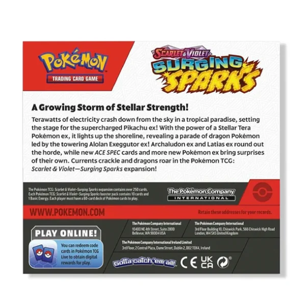 Pokémon TCG, Surging Sparks, Booster Box, 36 packs, sealed packs, rare Pokémon cards, collector box, competitive gameplay Pokémon TCG, Surging Sparks, Booster Box, 36 packs, sealed packs, rare Pokémon cards, collector box, competitive gameplay
