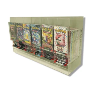 AcryllicDisplayHolder_2 Acrylic card display, 6 slot card dispenser, TCG booster display, Pokemon card display, MTG card organizer, Yu-Gi-Oh card display, trading card collector, booster pack holder, retail card display, Pokemoncenter TCG, trading card accessory