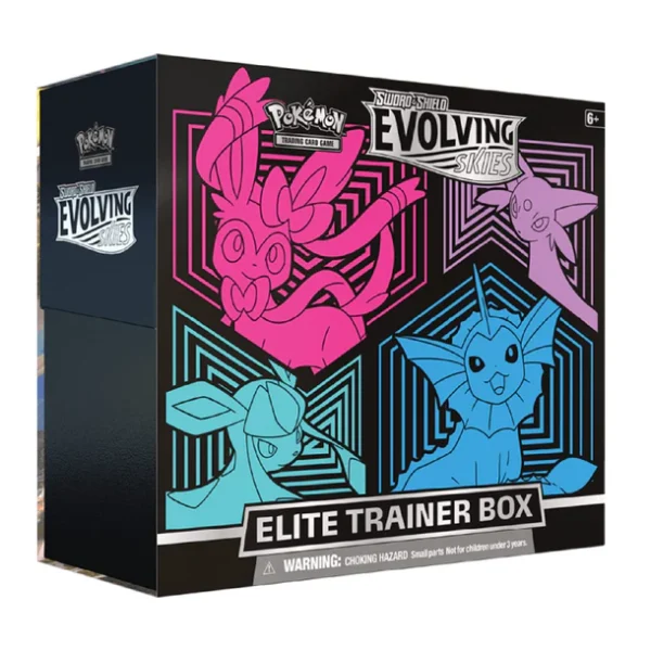 EvolvingSKies_17 Pokémon Center TCG, Evolving Skies Elite Box, Sword & Shield Evolving Skies, Eeveelutions Sleeves, Booster Packs Evolving Skies, Collector Pin, Metallic Coin, Pokémon TCG Accessories, Energy Cards, Dice & Markers, TCG Live Code, Exclusive Pokémon Center Content