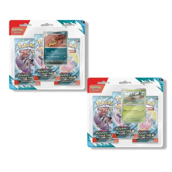 JourneyTogether3pkBlister_1 Pokemon TCG, Journey Together, Pokemon booster packs, Pokemon blister pack, Pokemon 3 pack blister, Pokemon promo card, Pokemon coin, Pokemon trading cards, Pokemon collectors, Pokemoncenter TCG, Pokemon card packs