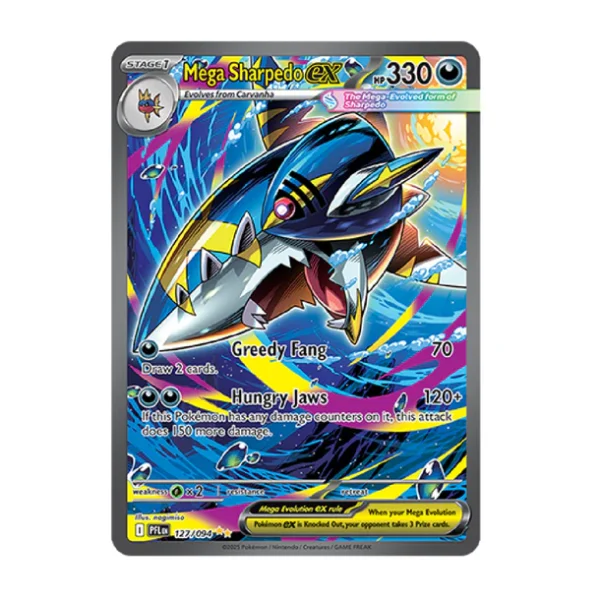 Megasharpedoex Mega Sharpedo ex, #127 Pokémon card, Phantasmal Flames, Pokémon TCG rare card, holographic Pokémon, EX Pokémon card, Pokémon collectors, TCG competitive card, Pokemoncenter TCG