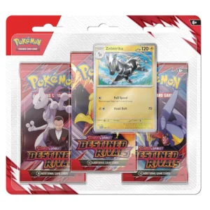 PokemonTCG3packblister Pokémon TCG, Destined Rivals 3‑Pack Blister, Scarlet & Violet Expansion, Booster Packs, Promo Card Kangaskhan, Promo Card Zebstrika, Pokémon TCG Live Code, Collectible TCG Product, SV10 Set, Pokémon Cards Expansion