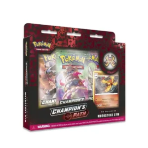 Pokemon TCG, Champions Path, Pin Collection, Motostoke Gym, Booster Packs, Promo Pokémon Card, Collectible Pin, Rare Pokémon, Ultra-Rare Pokémon, Trading Card Game, Pokemon Center TCG