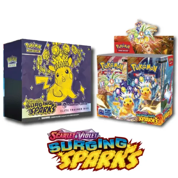 Pokemon TCG, Surging Sparks, Booster Box, Elite Trainer Box, Bundle, Booster Packs, Promo Pokémon Cards, Rare Pokémon, Ultra-Rare Pokémon, Trading Card Game, Pokemon Center TCG