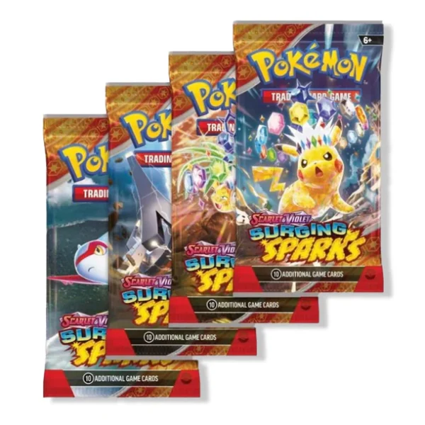 Pokemon TCG, Surging Sparks, Half Booster Box, 18 Packs, Booster Packs, Rare Pokémon, Ultra-Rare Pokémon, Tera Pokémon, Trading Card Game, Pokemon Center TCG