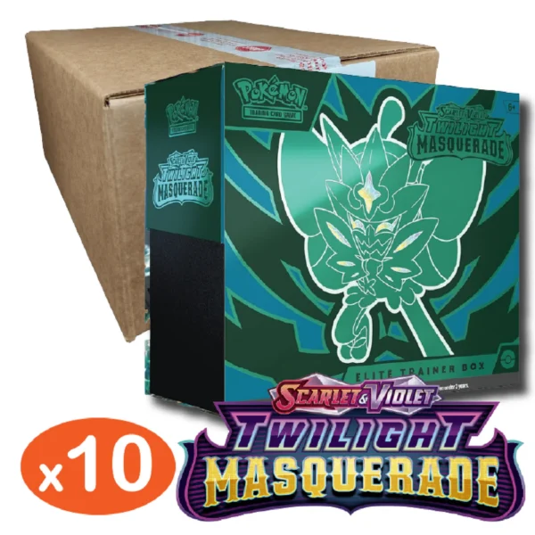 Pokemon TCG, Twilight Masquerade, Elite Trainer Box, 10 Boxes, Sealed Case, Rare Pokémon, Ultra-Rare Pokémon, Tera Pokémon, Trading Card Game, Pokemon Center TCG
