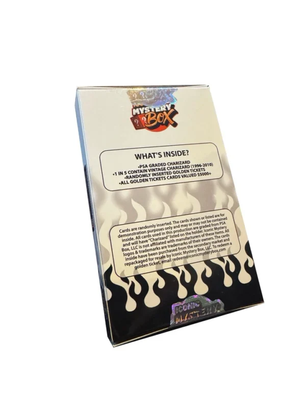 The Iconic Mystery Graded Charizard Box features possible PSA, BGS, and CGC graded Charizard cards, Pokémon booster packs, and collectible Pokémon TCG surprises.