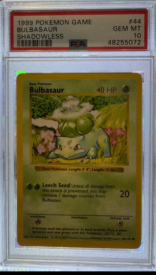 Shadowless Bulbasaur PSA 10, Bulbasaur 44/102 PSA 10, 1999 Bulbasaur PSA 10, Shadowless Bulbasaur 44