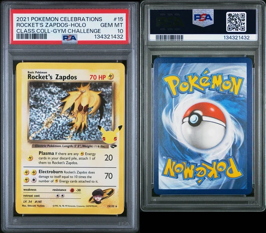 Rocket’s Zapdos PSA 10, Rocket’s Zapdos 15/132, Celebrations Rocket’s Zapdos, Rocket’s Zapdos Classic Collection